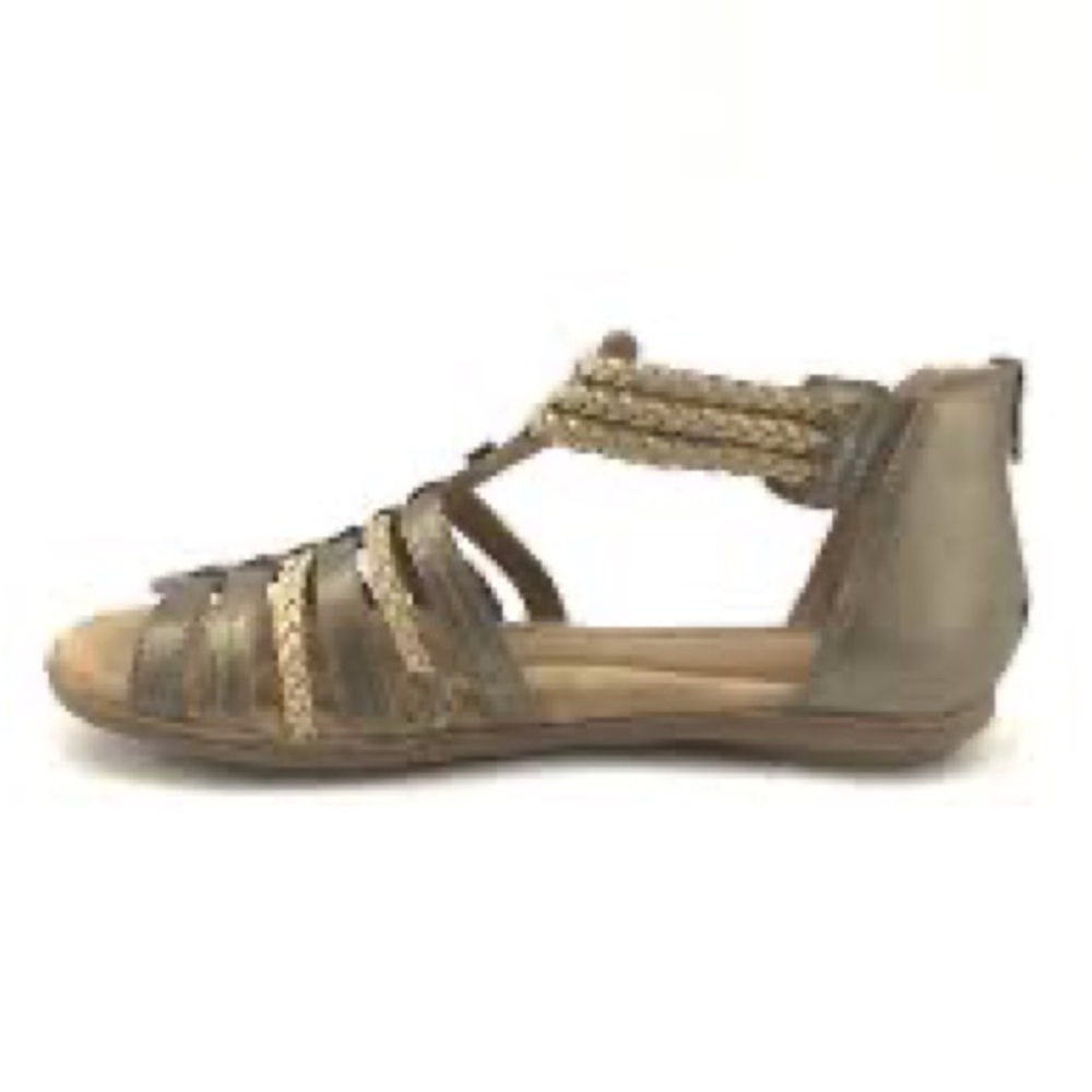 Earth Origins Metallic Gold Braided T-Strap gladiator Sandal back zipped